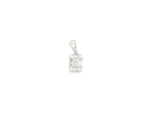 18K White Gold Natural Diamond Pendant with Baguette, Round, and Princess Cuts